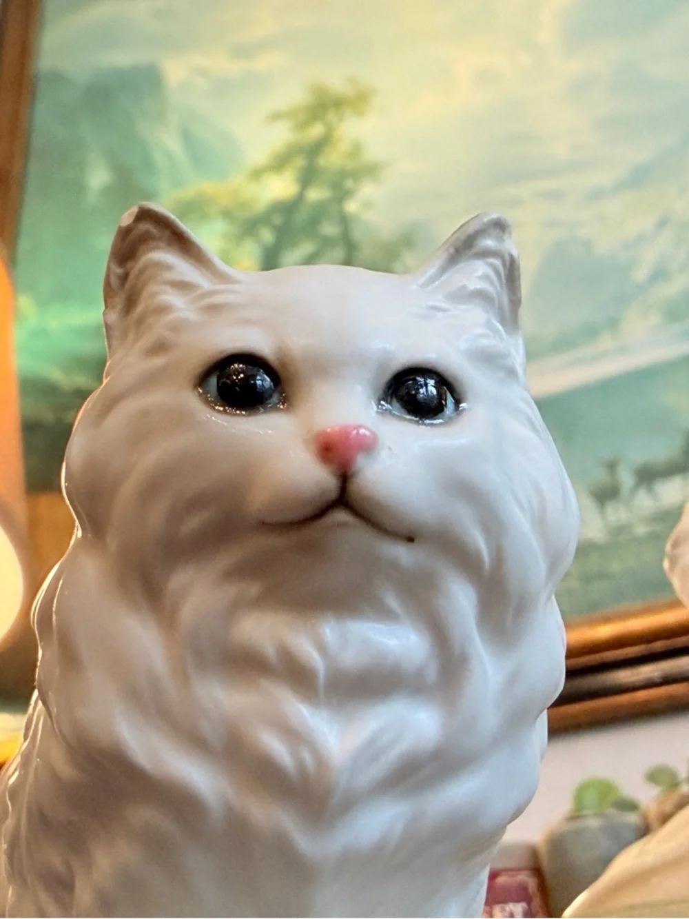 Vintage White Ceramic Kitten on Pillow Figurine with Mama Cat
